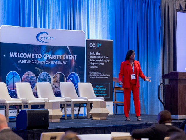 Marnie Morgan delivering a keynote to a corporate audience